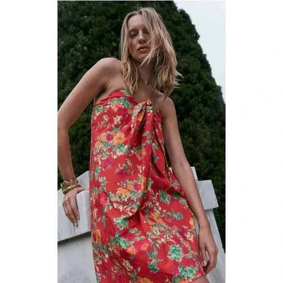 $420 Caroline Constas Kaia Strapless Bustier Mini Dress Red Radiant Flor… - Picture 1 of 16